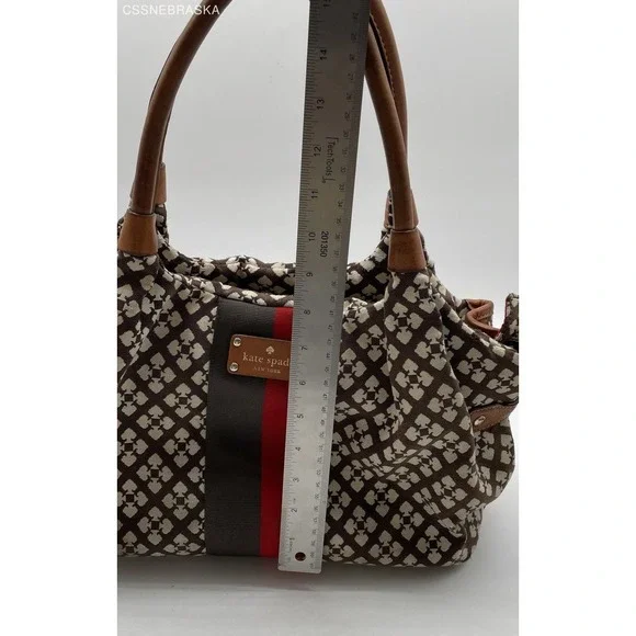 Kate Spade Brown/Cream/Scarlet Canvas, Leather Hobo Bag - Picture 9 of 12